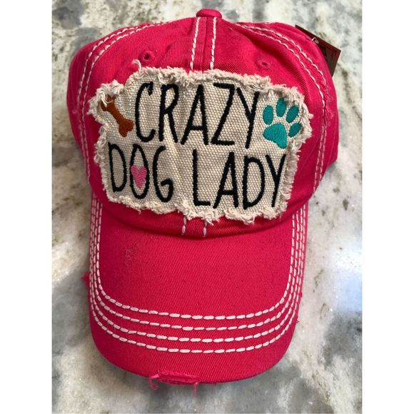 Pink Crazy Dog Lady Baseball Cap #dog #distressed hat #heart - Picture 2 of 6